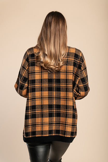 Maglia morbida con stampa scozzese, bianca e nera