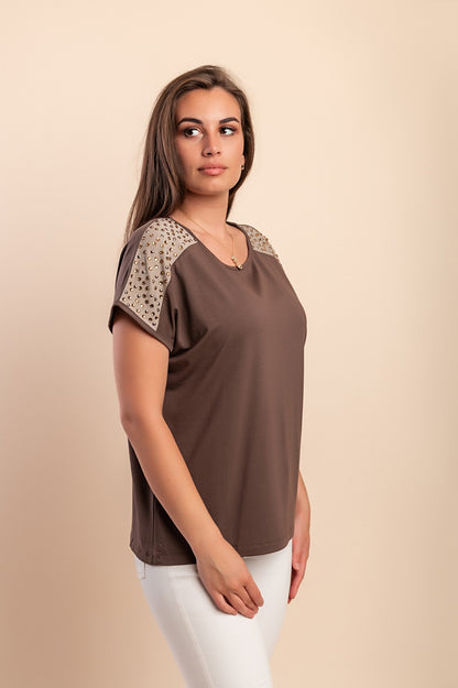 T-shirt in viscosa, beige