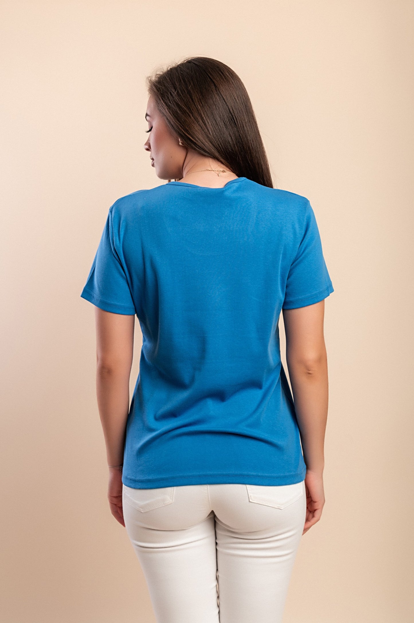 T-shirt in cotone con stampa, turchese