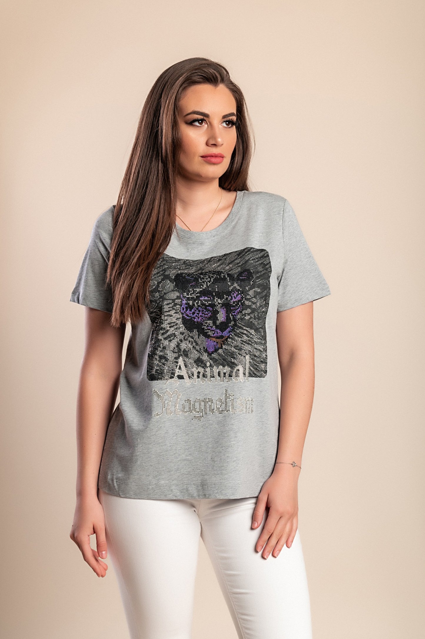 T-shirt in cotone taglie forti con stampa, grigia