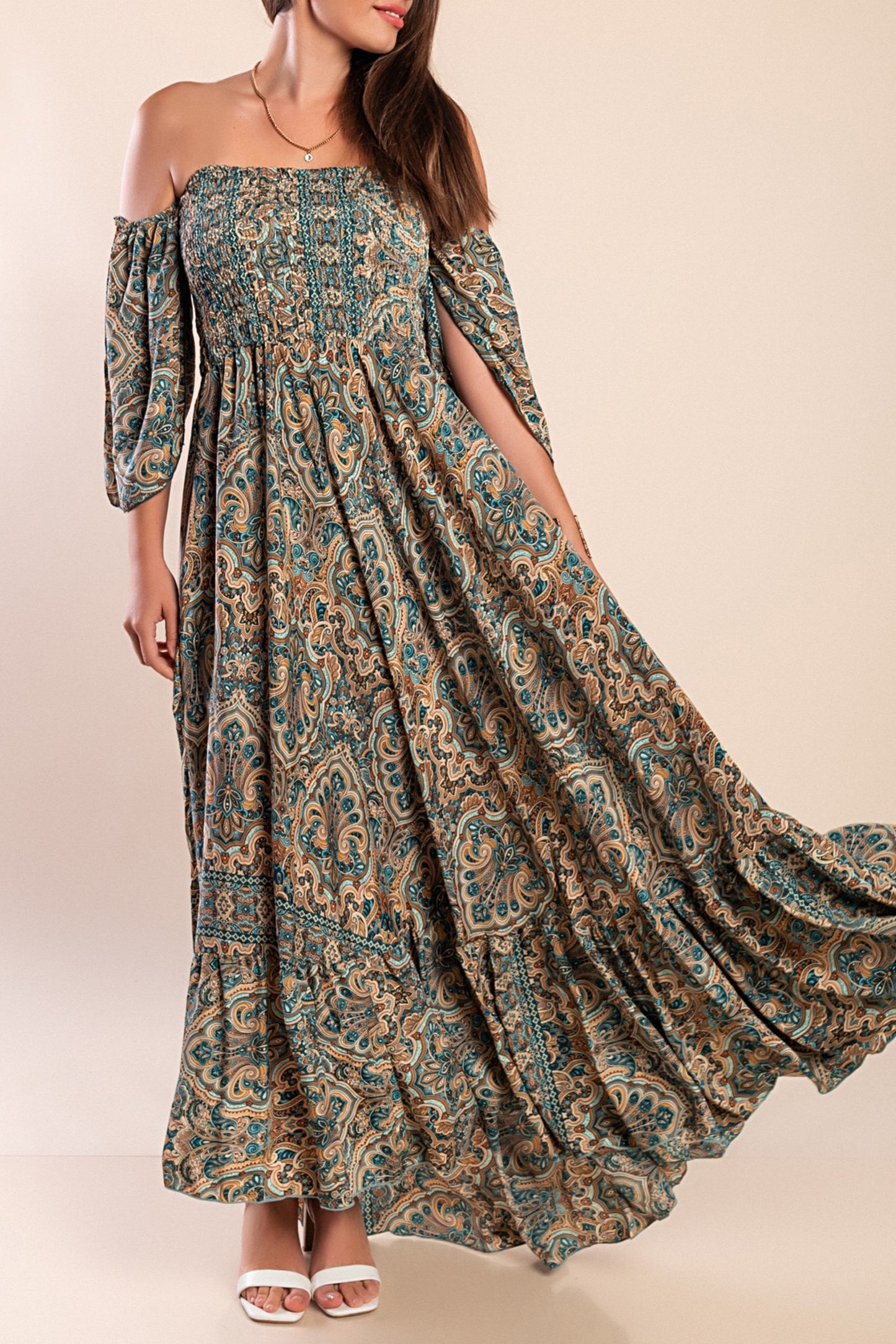 Abito maxi con stampa, multicolore