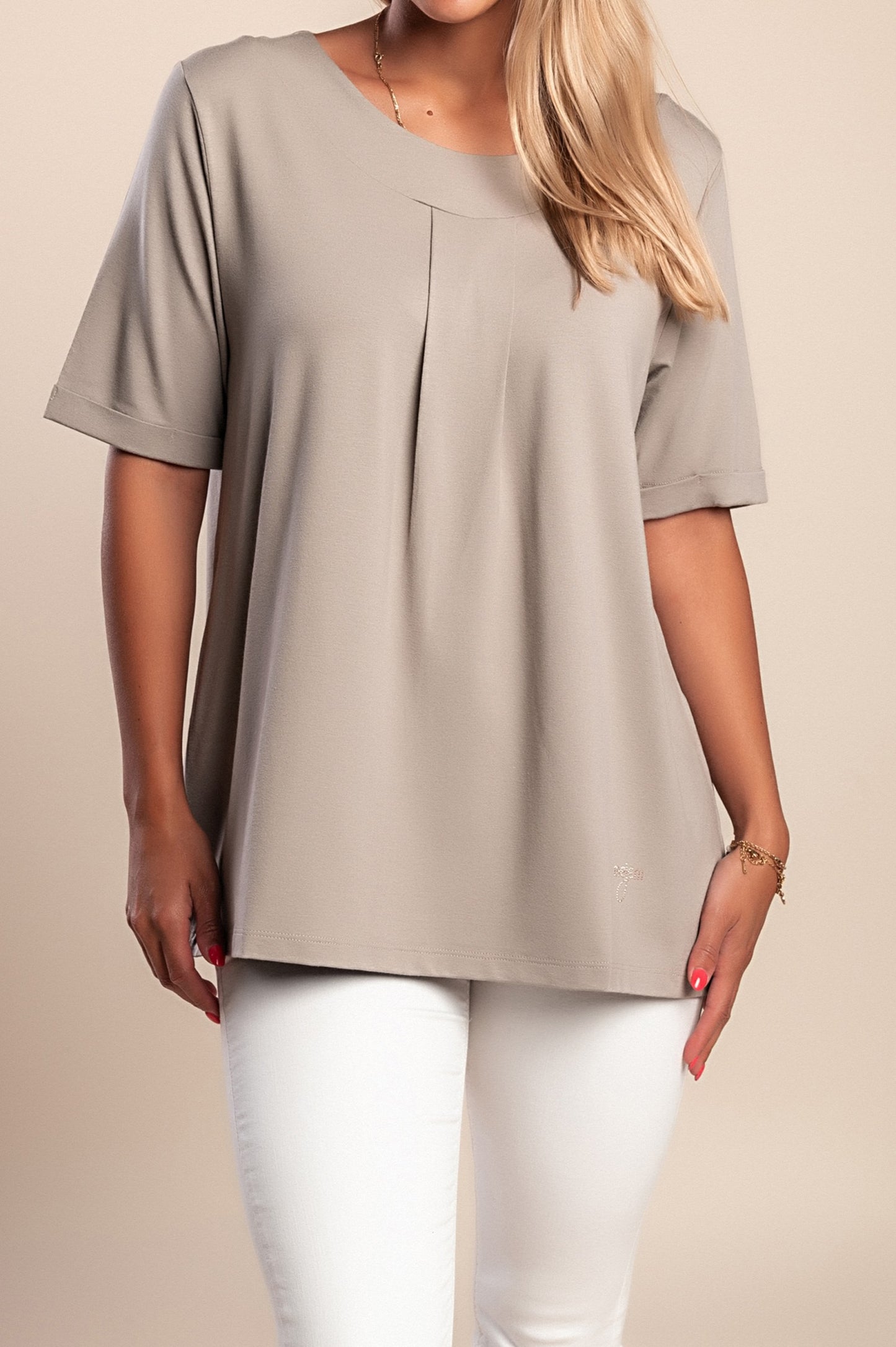 T-shirt con scollo rotondo, beige