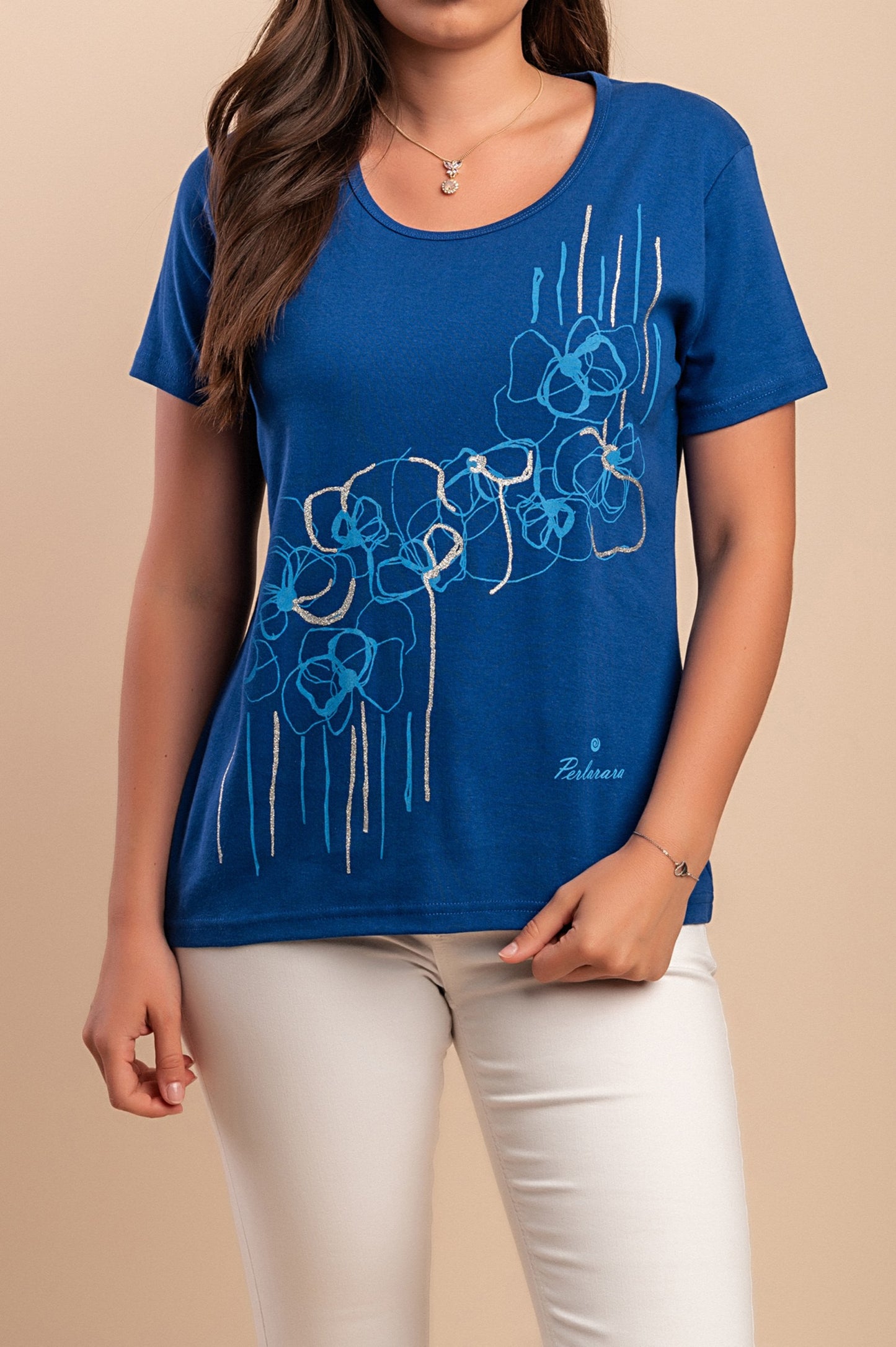 T-shirt in cotone con stampa, blu reale
