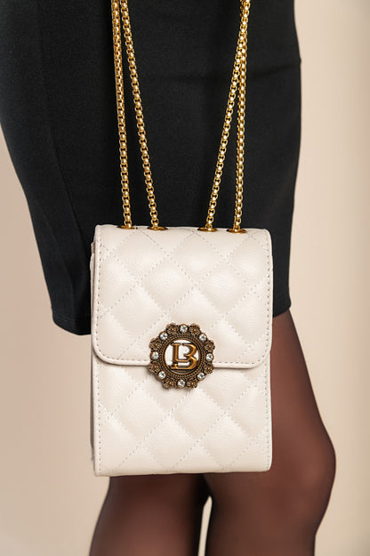Elegante borsa a mano piccola con dettaglio trapuntato, bianca