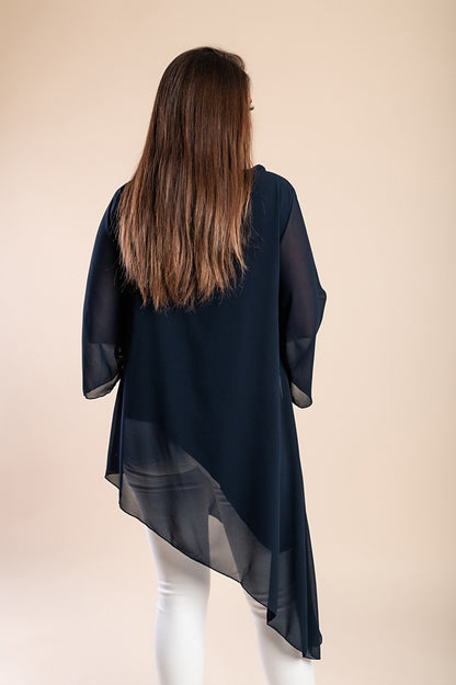 Elegante tunica in tessuto semitrasparente con fiocco decorativo  Ginette, verde scuro