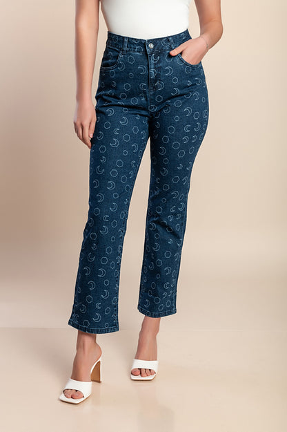 Jeans stampati, blu scuro