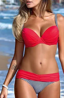 Costume da bagno due pezzi con reggiseno imbottito, rosso