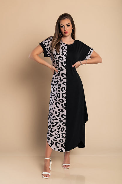 Elegante maxi abito leopardato, nero