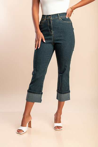 Jeans a vita alta, verdi