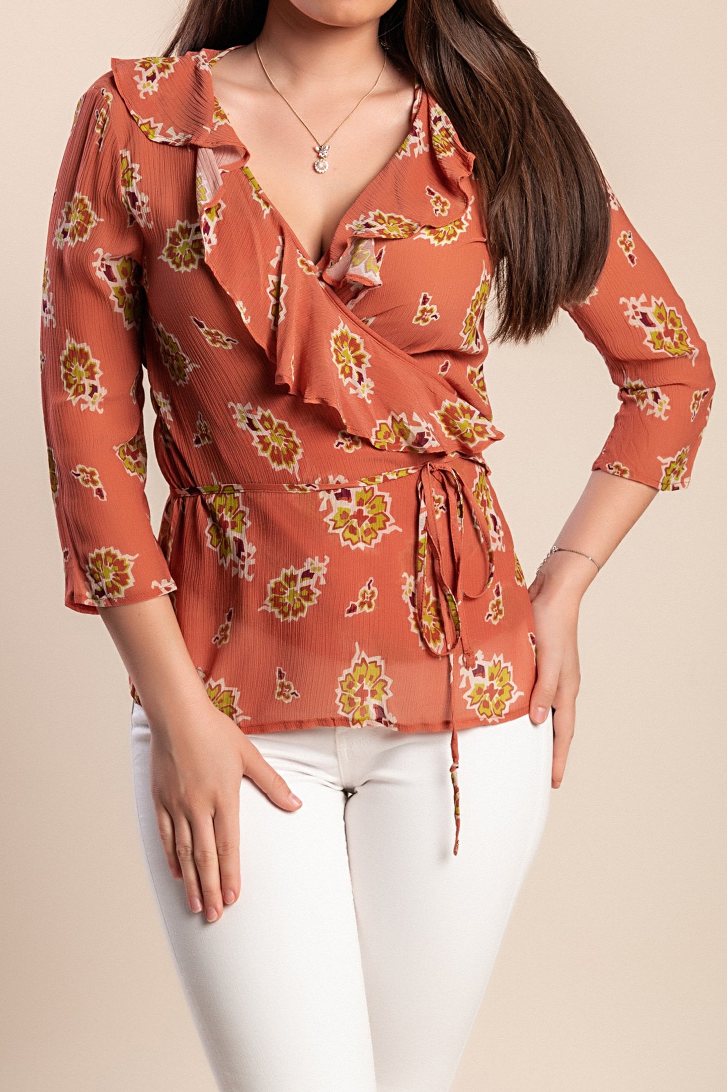 Camicetta stampata taglie forti, mattone