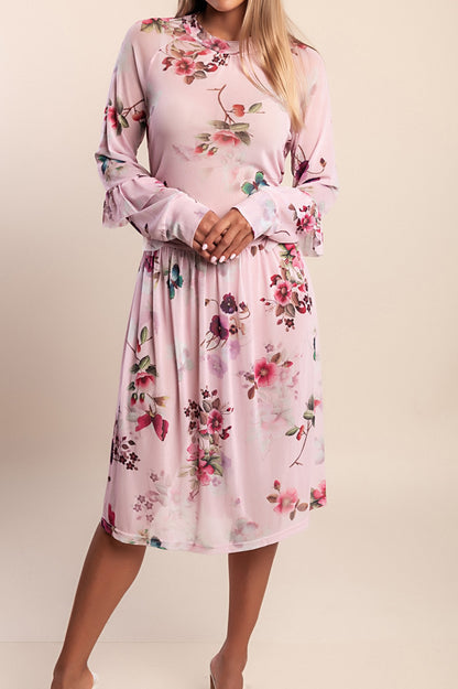 Abito midi con stampa floreale, rosa