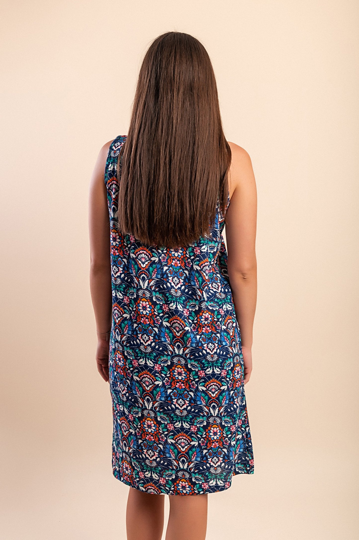 Abito senza maniche con stampa, blu