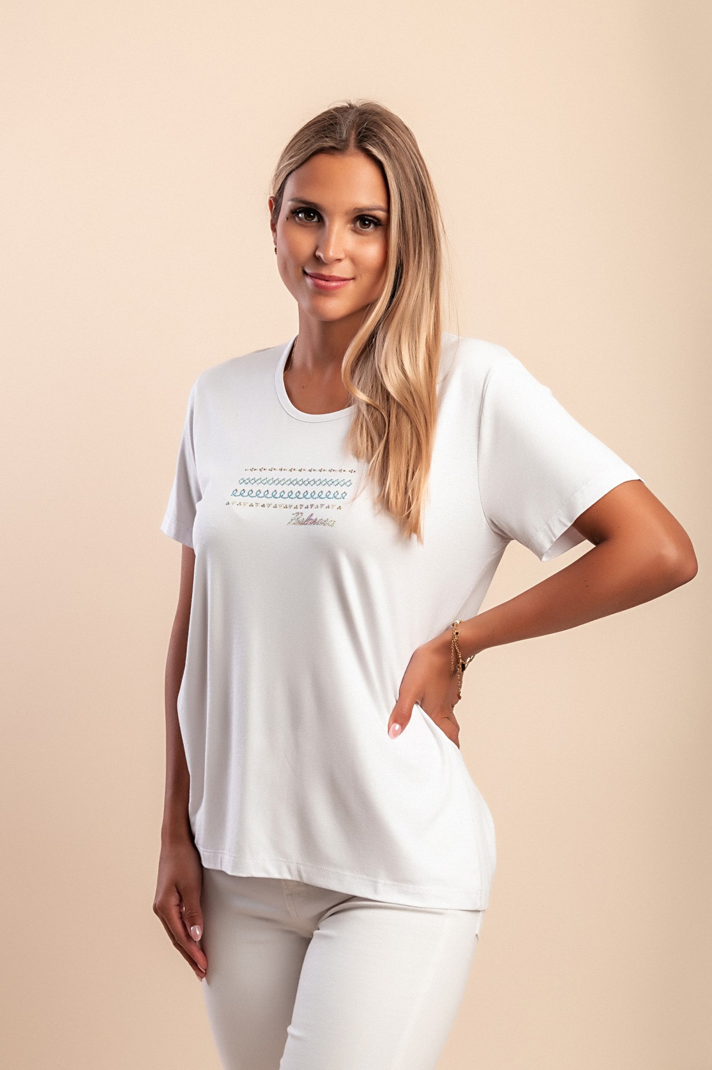 Maglietta girocollo, bianca