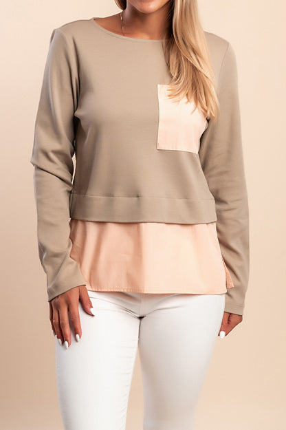 Top in cotone con tasca, beige