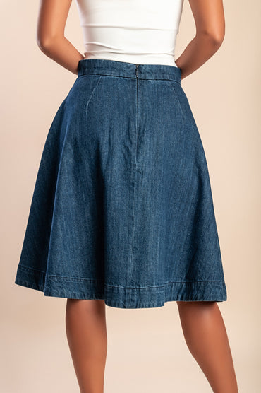 Gonna in denim a vita alta, blu