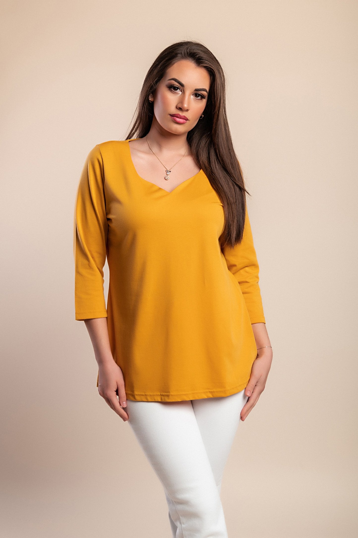 Camicia a maniche 3/4 taglie forti, senape