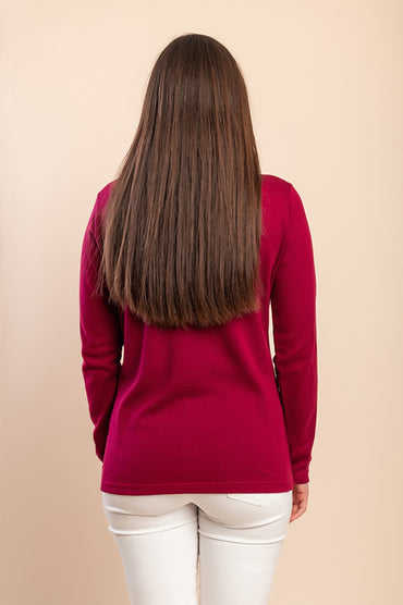 Maglia in cotone a maniche lunghe, bordeaux