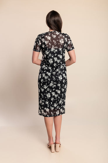 Elegante abito midi con stampa, nero