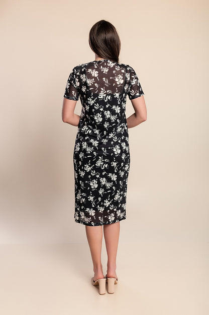 Elegante abito midi con stampa, nero