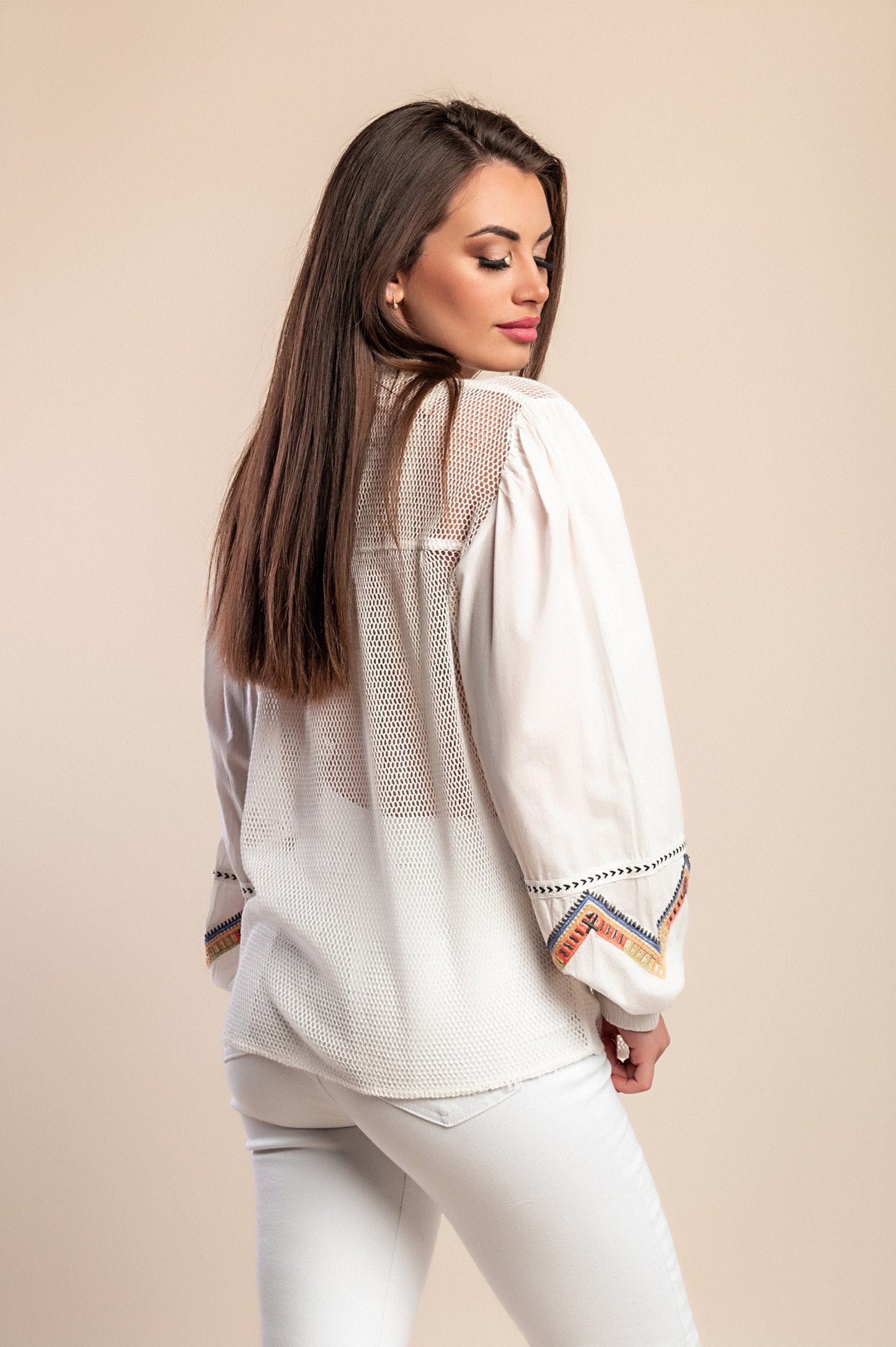 Camicetta in rete di cotone, bianca