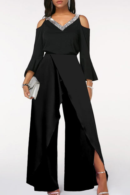 Elegante tuta con paillettes, nera