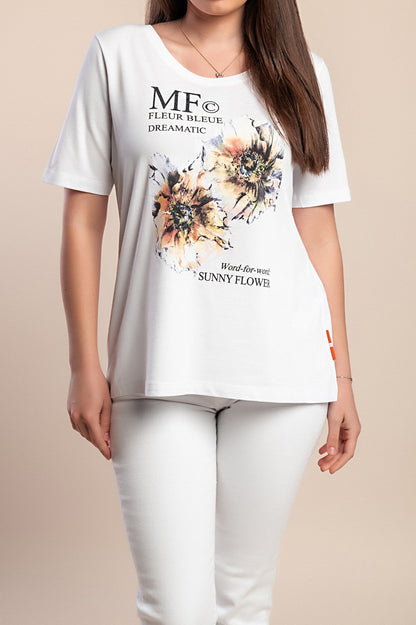 Maglietta stampata taglie forti, bianca