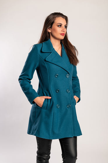 Cappotto elegante con bottoni, petrolio