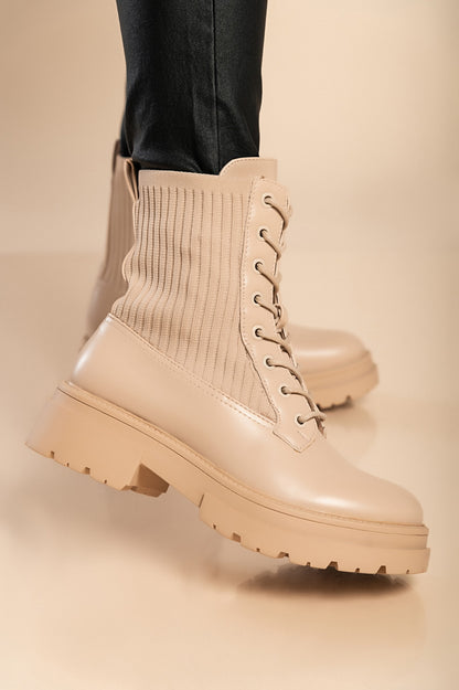 Stivaletti con lacci, beige