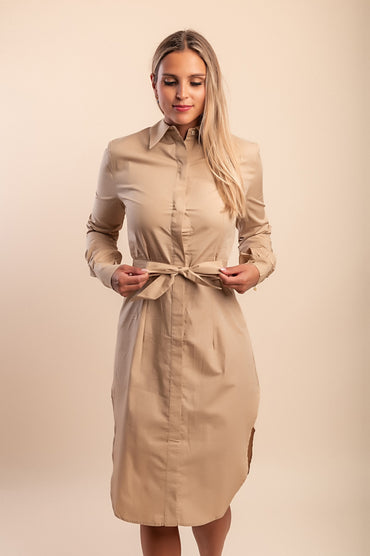 Abito camicia in cotone, beige