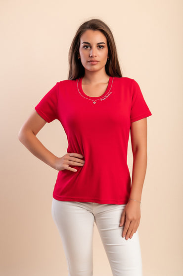 T-shirt in cotone con dettaglio decorativo, rossa