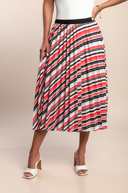 Gonna plissettata taglie forti con stampa, rossa
