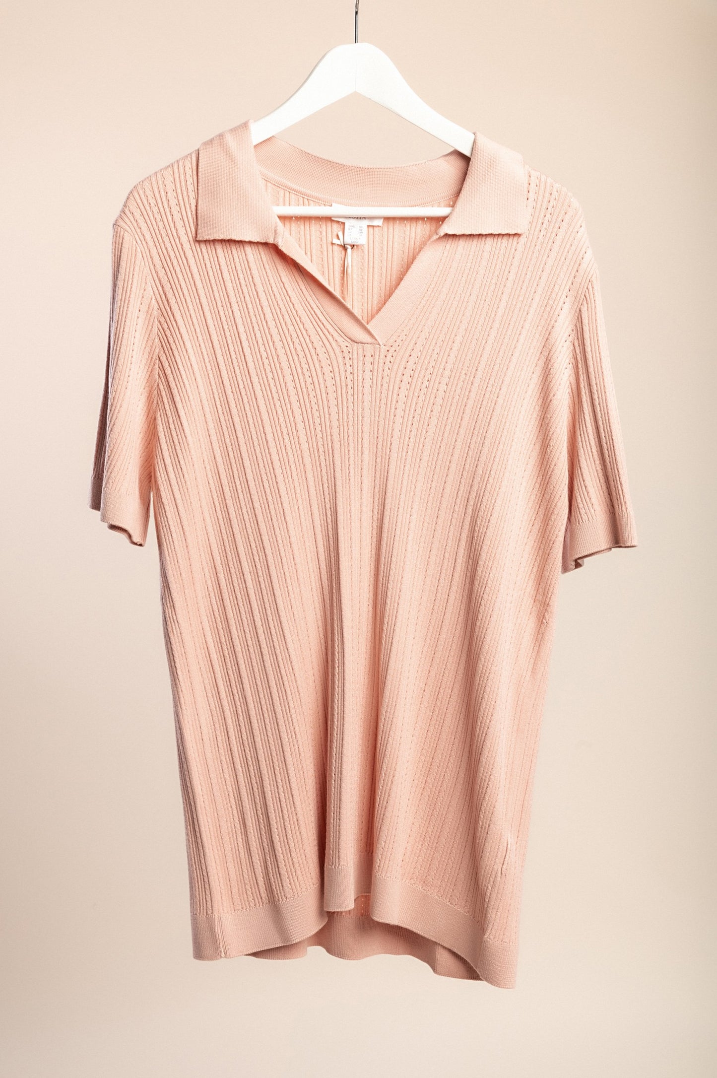 Top in maglia taglie forti con colletto, rosa chiaro