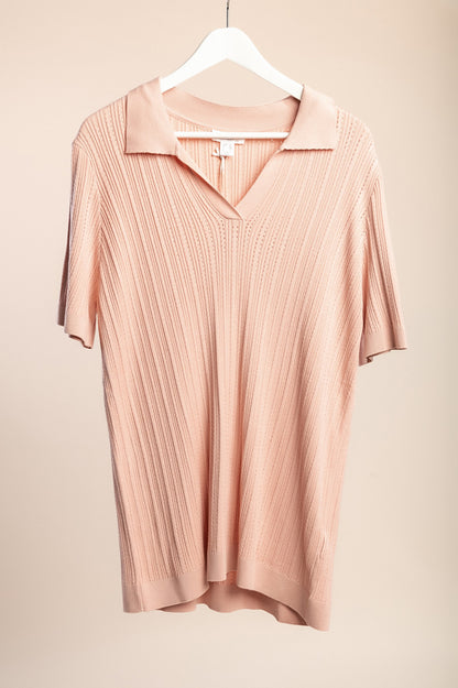 Top in maglia taglie forti con colletto, rosa chiaro