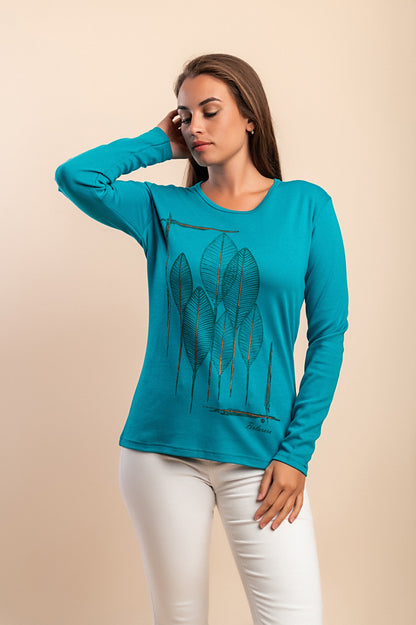 Top a maniche lunghe in cotone, menta