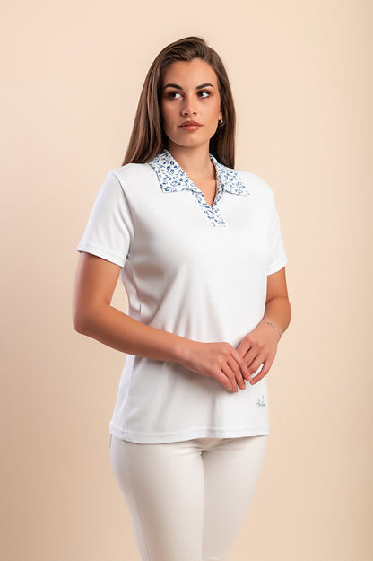 T-shirt in cotone con colletto, blu scuro