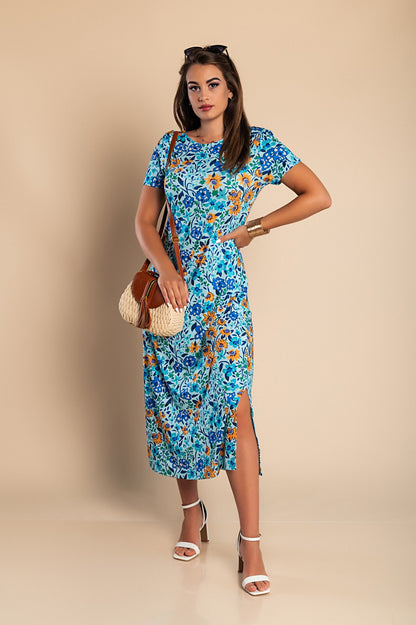 Maxi abito con stampa floreale, rosa