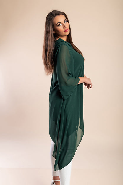 Elegante tunica in tessuto semitrasparente con fiocco decorativo  Ginette, verde scuro
