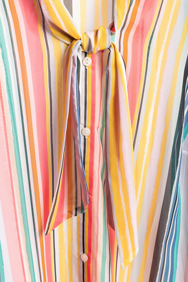 Camicetta taglie forti con stampa a righe, multicolore