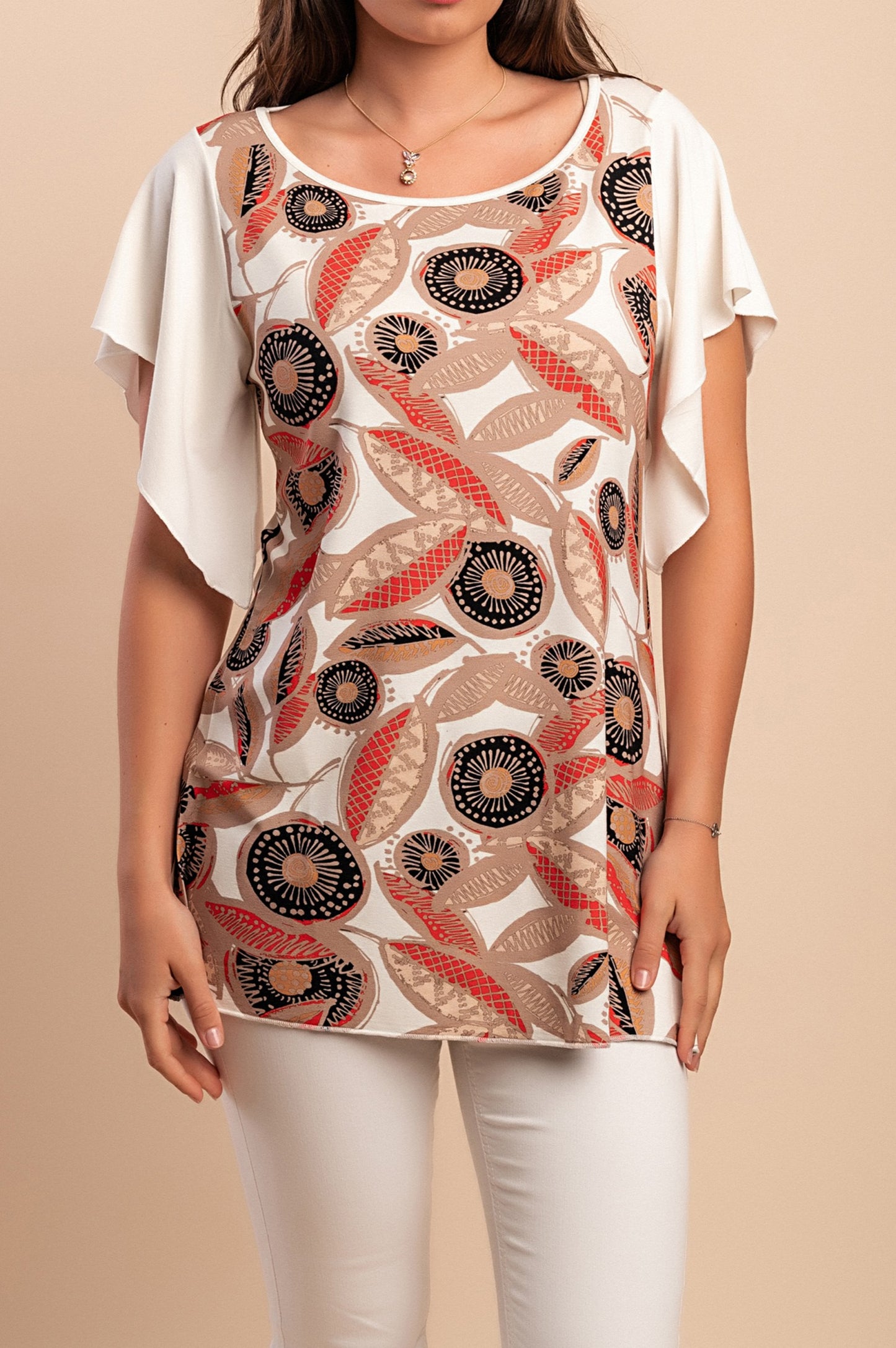 T-shirt stampata, beige