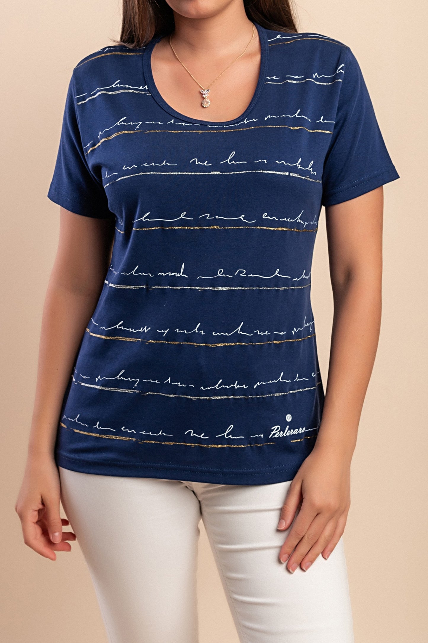 T-shirt in cotone con stampa, blu scuro