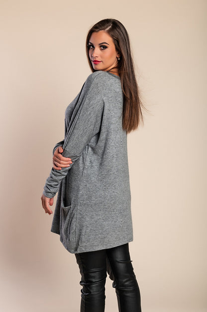 TUNICA A MANICHE LUNGHE, STAMPO ALLA MODA E TASCHE SIONA, GRIGIO
