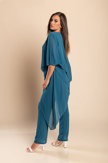 Set di elegante tunica traslucida e pantaloni lunghi  Claudette, neri