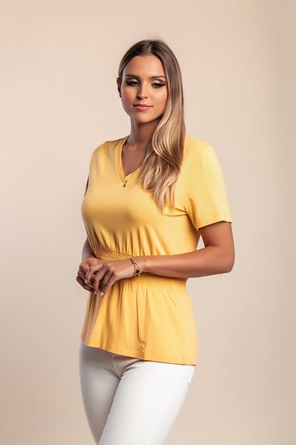 Top con elastico in vita, giallo