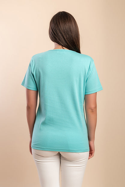 T-shirt in cotone con stampa, turchese