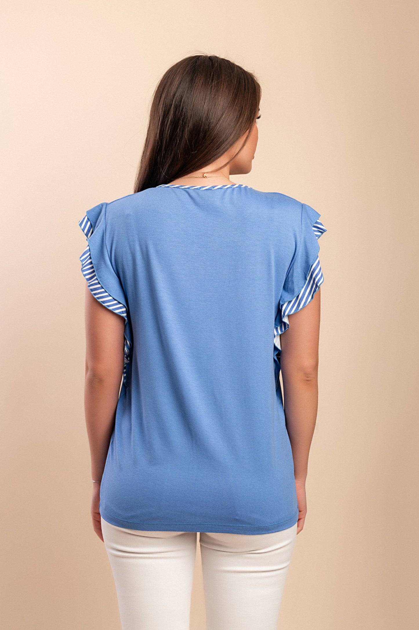 T-shirt in viscosa con stampa a righe, azzurra