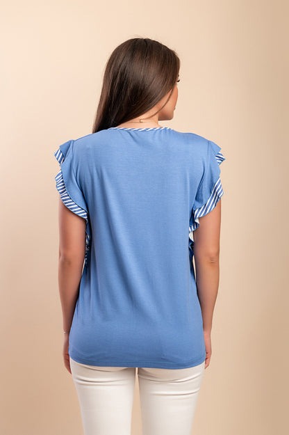 T-shirt in viscosa con stampa a righe, azzurra