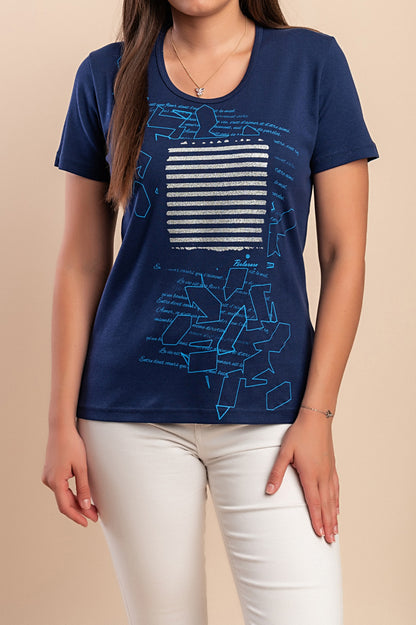 T-shirt in cotone con stampa, turchese