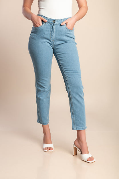 Jeans skinny taglie forti, azzurro chiaro