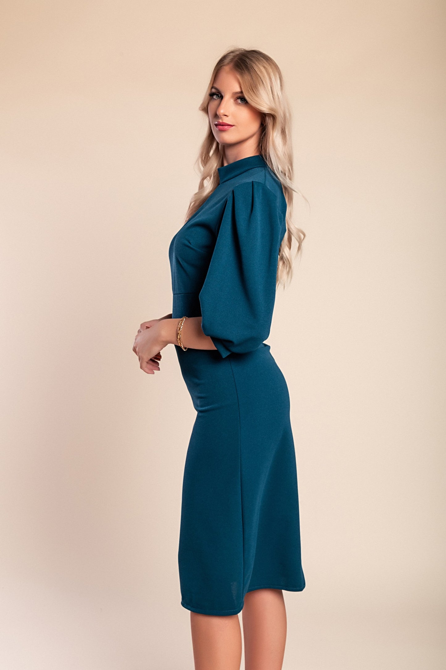 Abito midi con maniche a 3/4, beige