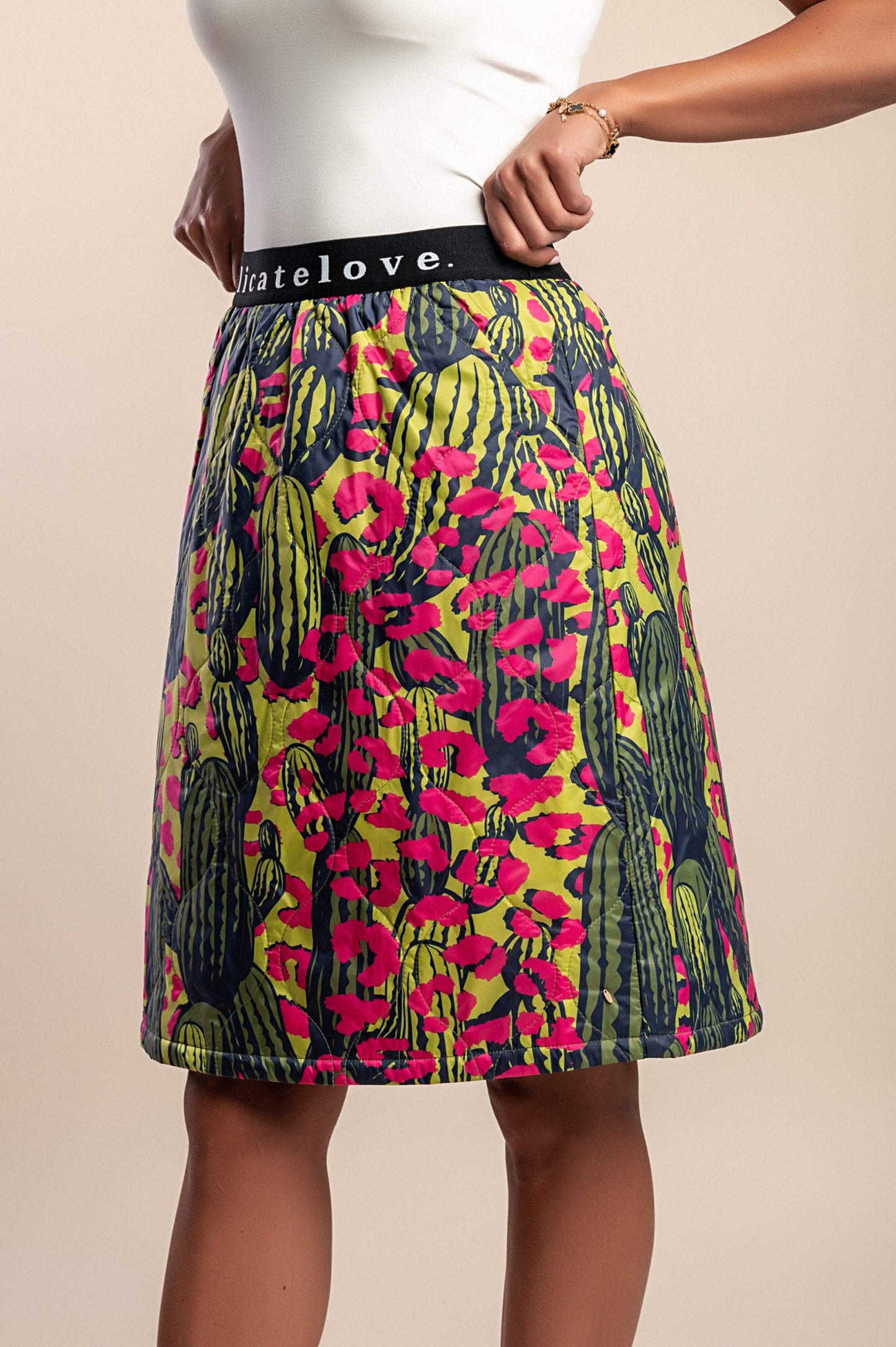 Gonna midi con stampa, verde